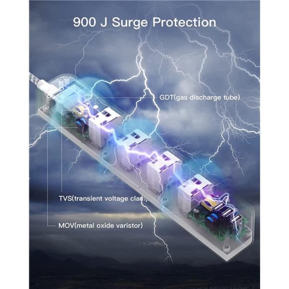 10 ft Extension Cord, Power Strip Surge Protector - 8 Widely AC Outlets 3 USB - Picture 4 of 6